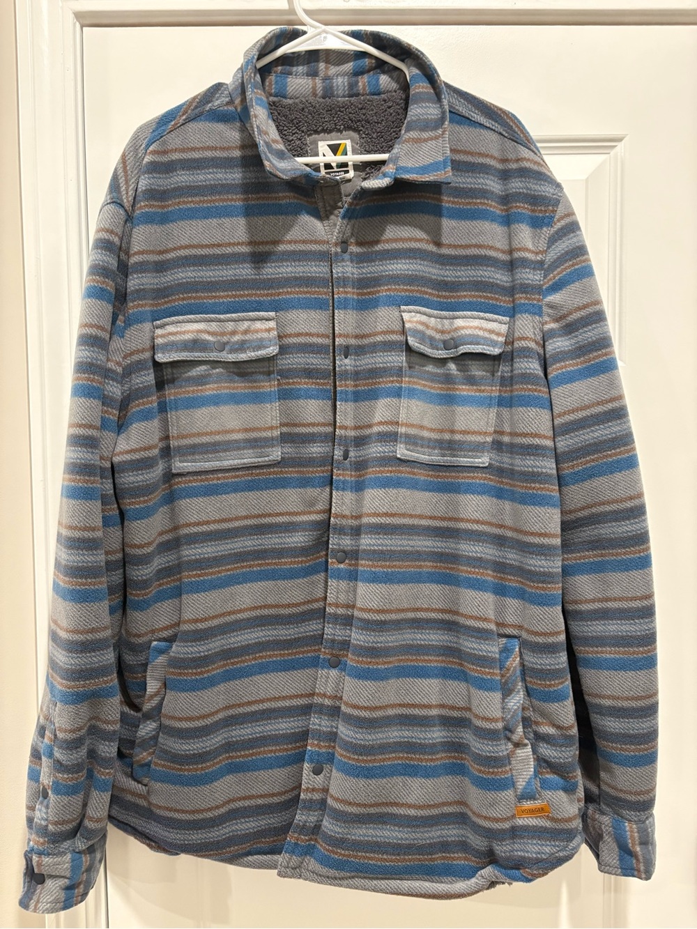 Striped Lightweight Shirt Jacket in Blue & Gray